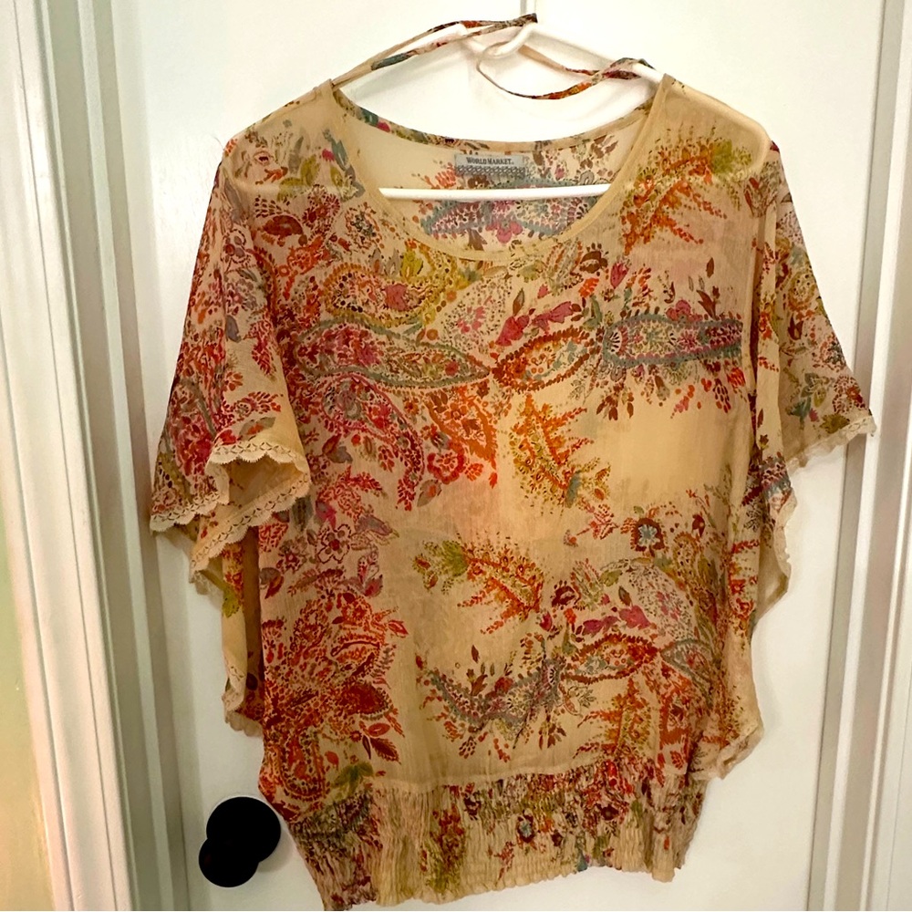 World Market Floral Print Women's Top Sheer